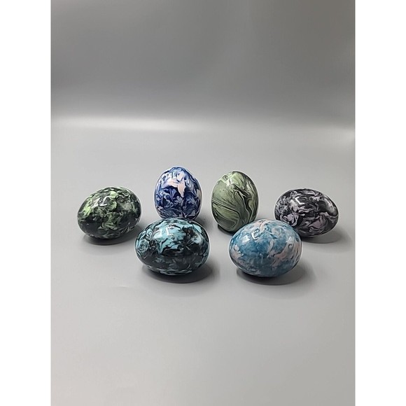 Other - Easter Egg Ceramic Glossy Marblized Ceramic Luster Figures Lot Of 6